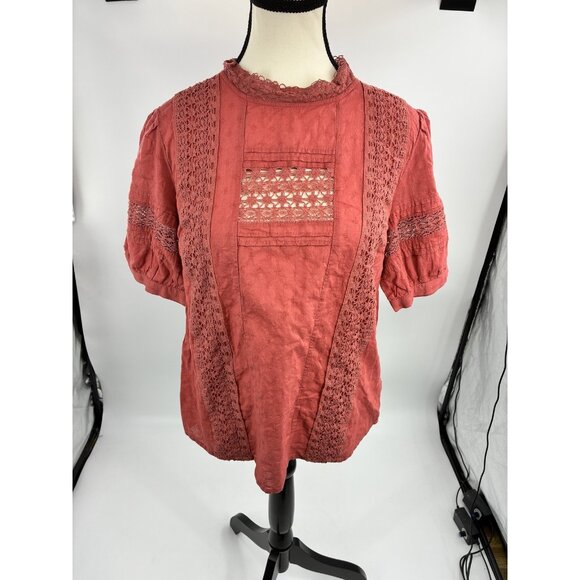 Universal Thread Womens Size M Red Embroidered Blouse Puff Sleeve Boho Peasant - Picture 1 of 7